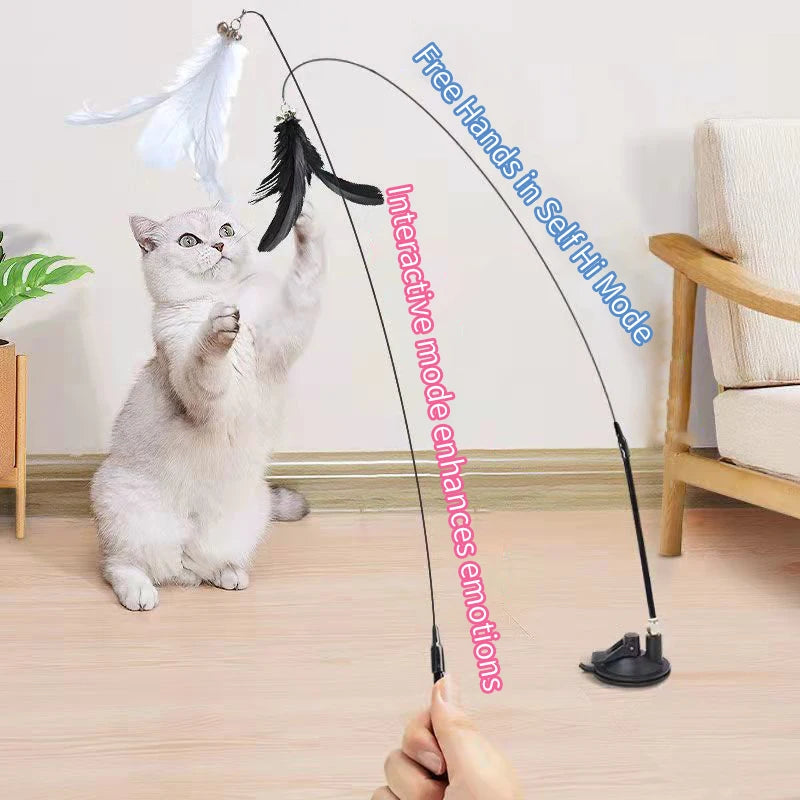 Interactive Feather Cat Toy with Suction Cup & Bell – Engaging Pet Play for Active Cats