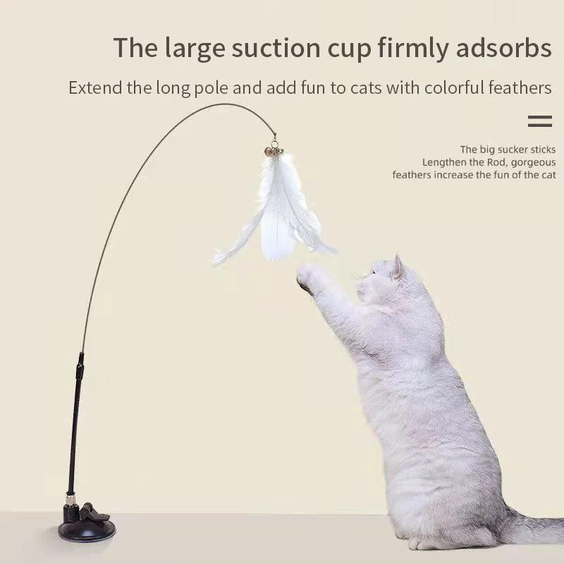 Interactive Feather Cat Toy with Suction Cup & Bell – Engaging Pet Play for Active Cats