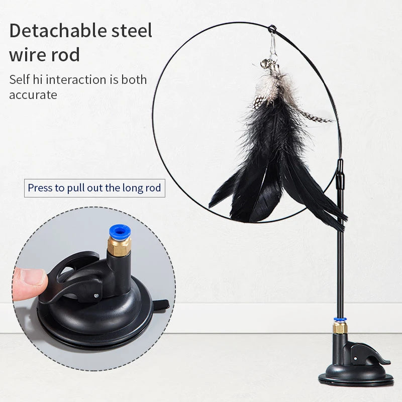 Interactive Feather Cat Toy with Suction Cup & Bell – Engaging Pet Play for Active Cats